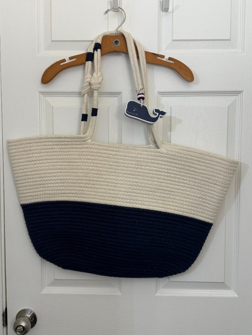 Vineyard Vines x Target Woven Rope Tote Bag | Navy & Cream Colorblock with Whale